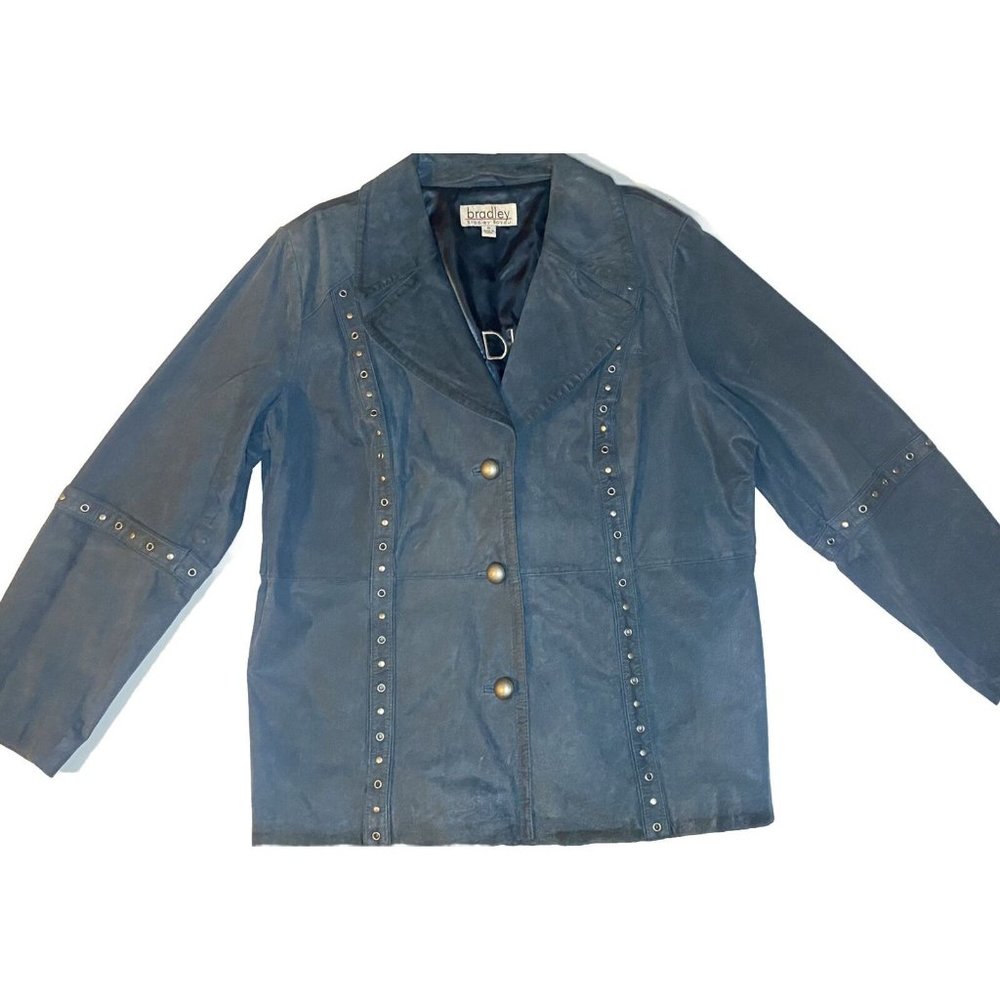Bradley Blue Suede Leather &Grommet Dress Bling Blazer Cowgirl Fashion Jacket 1X